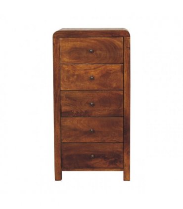 Artisan Furniture Solid Wood Aspen Tallboy, 5 Drawers, Dark Brown