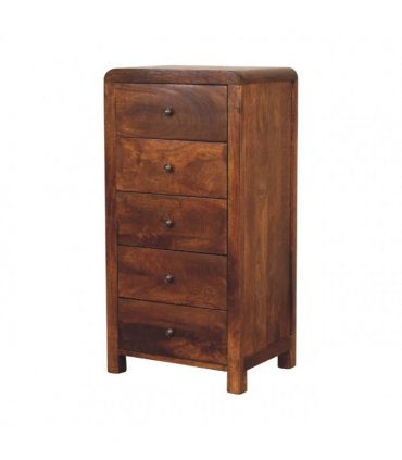 Artisan Furniture Solid Wood Aspen Tallboy, 5 Drawers, Dark Brown