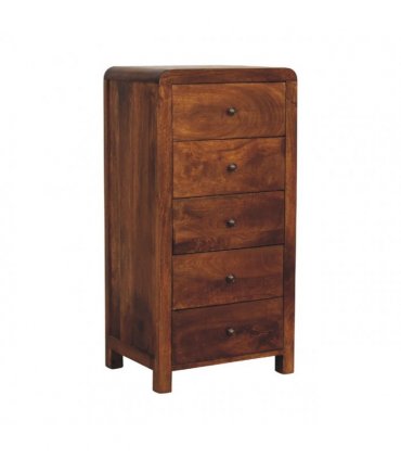 Artisan Furniture Solid Wood Aspen Tallboy, 5 Drawers, Dark Brown