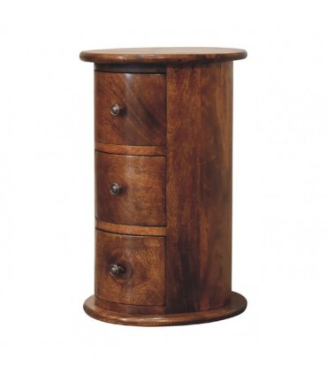 Artisan Furniture Solid Wood Mini Chestnut Drum Chest, 3 Drawers, Dark Brown
