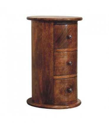 Artisan Furniture Solid Wood Mini Chestnut Drum Chest, 3 Drawers, Dark Brown