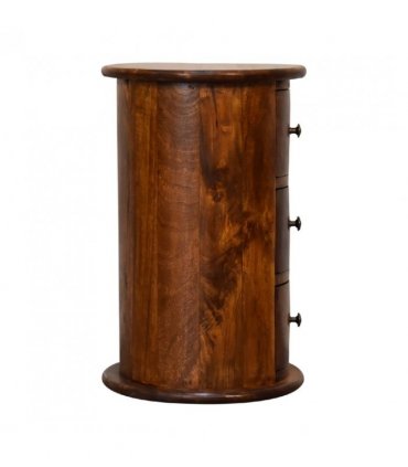 Artisan Furniture Solid Wood Mini Chestnut Drum Chest, 3 Drawers, Dark Brown