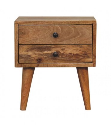 Artisan Furniture Solid Wood Mini Oak-ish Modern Bedside, Brown, 2 Drawers