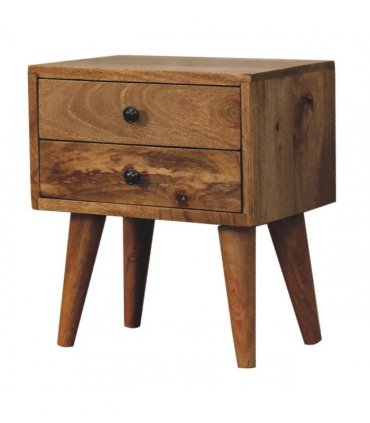 Artisan Furniture Solid Wood Mini Oak-ish Modern Bedside, Brown, 2 Drawers