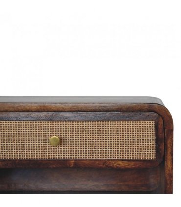Artisan Furniture Solid Wood Chestnut Wall Mounted Open Woven Bedside, Dark Brown, 1 Drawer, 1 Shelve