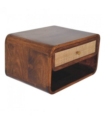 Artisan Furniture Solid Wood Chestnut Wall Mounted Open Woven Bedside, Dark Brown, 1 Drawer, 1 Shelve