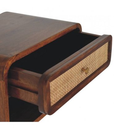 Artisan Furniture Solid Wood Chestnut Wall Mounted Open Woven Bedside, Dark Brown, 1 Drawer, 1 Shelve