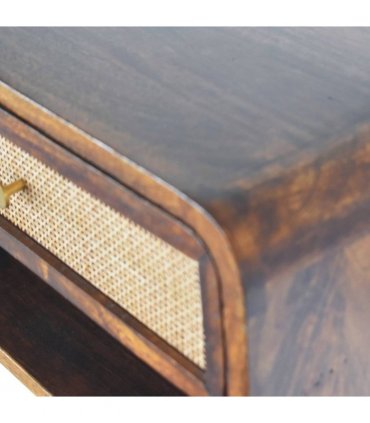Artisan Furniture Solid Wood Chestnut Wall Mounted Open Woven Bedside, Dark Brown, 1 Drawer, 1 Shelve