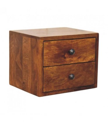 Artisan Furniture Solid Wood Solis 2-Drawer Chestnut Wall Mounted Nightstand, Dark Brown