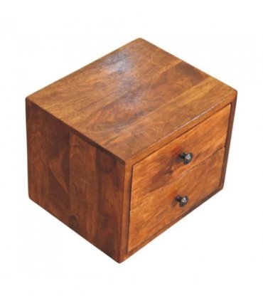Artisan Furniture Solid Wood Solis 2-Drawer Chestnut Wall Mounted Nightstand, Dark Brown