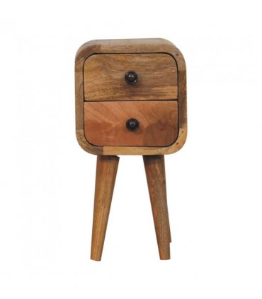 Artisan Furniture Solid Wood Extra Mini Curved Oak-ish Bedside, Brown, 2 Drawers