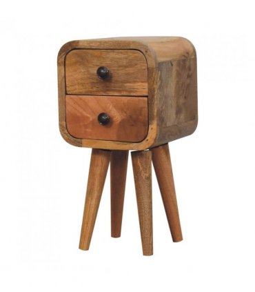 Artisan Furniture Solid Wood Extra Mini Curved Oak-ish Bedside, Brown, 2 Drawers