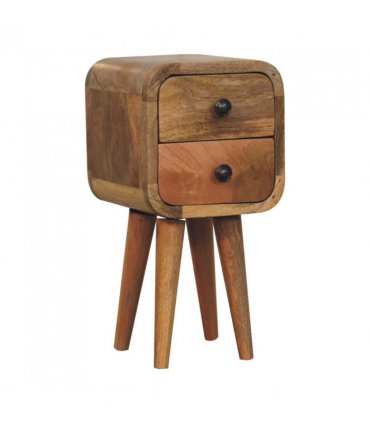 Artisan Furniture Solid Wood Extra Mini Curved Oak-ish Bedside, Brown, 2 Drawers