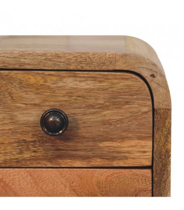 Artisan Furniture Solid Wood Extra Mini Curved Oak-ish Bedside, Brown, 2 Drawers