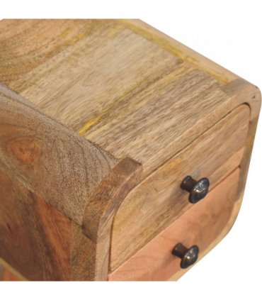 Artisan Furniture Solid Wood Extra Mini Curved Oak-ish Bedside, Brown, 2 Drawers