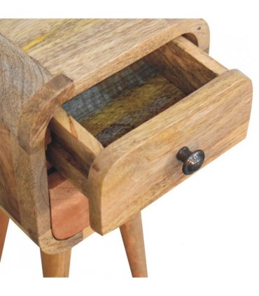 Artisan Furniture Solid Wood Extra Mini Curved Oak-ish Bedside, Brown, 2 Drawers