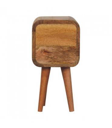 Artisan Furniture Solid Wood Extra Mini Curved Oak-ish Bedside, Brown, 2 Drawers