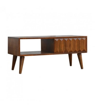 Artisan Furniture Solid Wood Chestnut Prism Sliding Media Unit, 1 Open Slot, 1 Side Sliding Door, Dark Brown