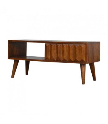 Artisan Furniture Solid Wood Chestnut Prism Sliding Media Unit, 1 Open Slot, 1 Side Sliding Door, Dark Brown