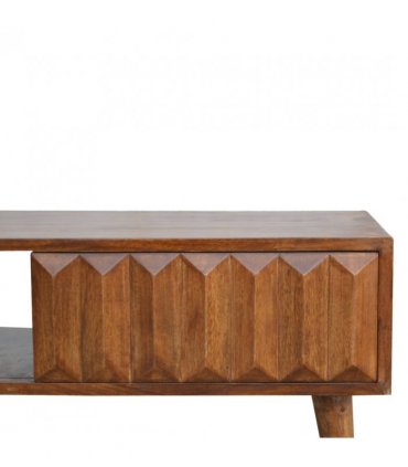 Artisan Furniture Solid Wood Chestnut Prism Sliding Media Unit, 1 Open Slot, 1 Side Sliding Door, Dark Brown