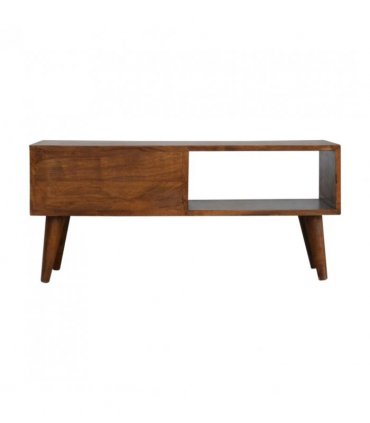 Artisan Furniture Solid Wood Chestnut Prism Sliding Media Unit, 1 Open Slot, 1 Side Sliding Door, Dark Brown