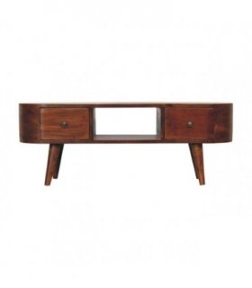 Artisan Furniture Solid Wood Chestnut Round Open Media Unit, 2 Drawers, Brown