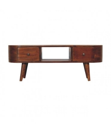 Artisan Furniture Solid Wood Chestnut Round Open Media Unit, 2 Drawers, Brown