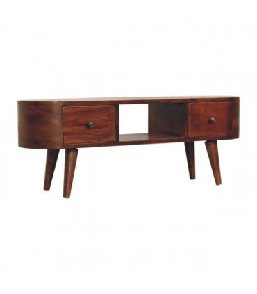 Artisan Furniture Solid Wood Chestnut Round Open Media Unit, 2 Drawers, Brown