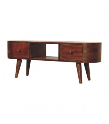 Artisan Furniture Solid Wood Chestnut Round Open Media Unit, 2 Drawers, Brown