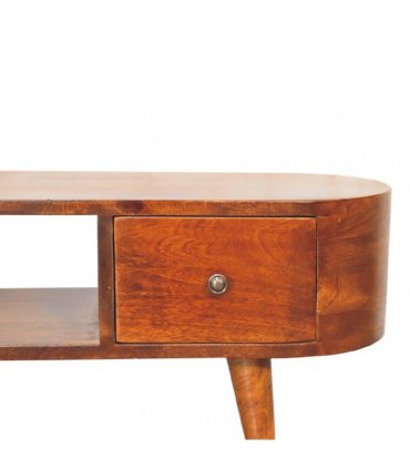 Artisan Furniture Solid Wood Chestnut Round Open Media Unit, 2 Drawers, Brown