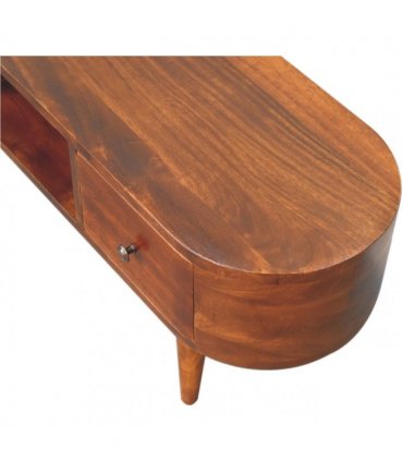 Artisan Furniture Solid Wood Chestnut Round Open Media Unit, 2 Drawers, Brown