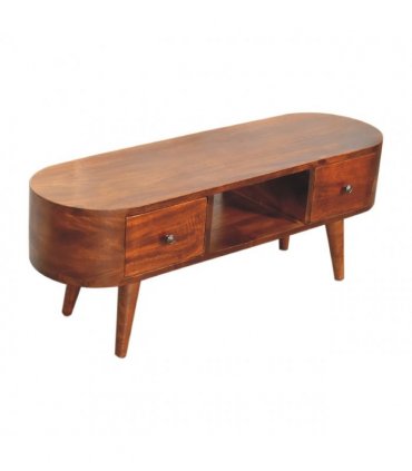 Artisan Furniture Solid Wood Chestnut Round Open Media Unit, 2 Drawers, Brown