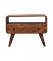 Artisan Furniture Solid Wood Mini Chestnut Curved Media Unit, 1 Drawer, Open-slot, Dark Brown