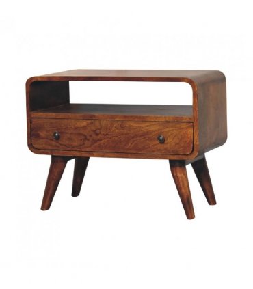 Artisan Furniture Solid Wood Mini Chestnut Curved Media Unit, 1 Drawer, Open-slot, Dark Brown