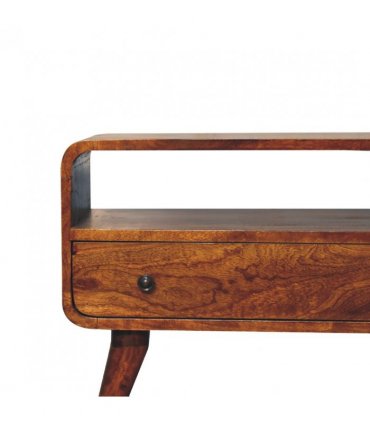 Artisan Furniture Solid Wood Mini Chestnut Curved Media Unit, 1 Drawer, Open-slot, Dark Brown