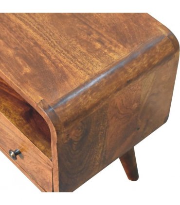 Artisan Furniture Solid Wood Mini Chestnut Curved Media Unit, 1 Drawer, Open-slot, Dark Brown