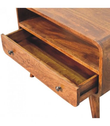 Artisan Furniture Solid Wood Mini Chestnut Curved Media Unit, 1 Drawer, Open-slot, Dark Brown