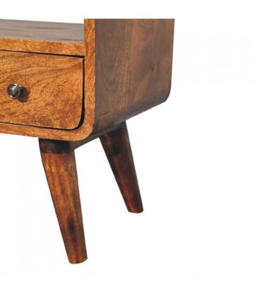 Artisan Furniture Solid Wood Mini Chestnut Curved Media Unit, 1 Drawer, Open-slot, Dark Brown