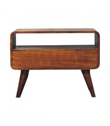 Artisan Furniture Solid Wood Mini Chestnut Curved Media Unit, 1 Drawer, Open-slot, Dark Brown