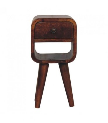 Artisan Furniture Solid Wood Extra Mini Chestnut Curve Lower Bedside, 1 Drawer, 1 Open Slot, Brown