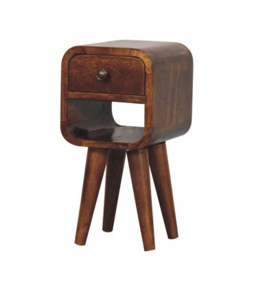 Artisan Furniture Solid Wood Extra Mini Chestnut Curve Lower Bedside, 1 Drawer, 1 Open Slot, Brown