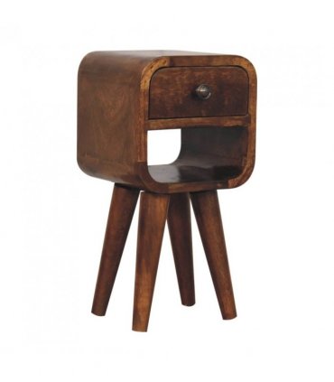 Artisan Furniture Solid Wood Extra Mini Chestnut Curve Lower Bedside, 1 Drawer, 1 Open Slot, Brown