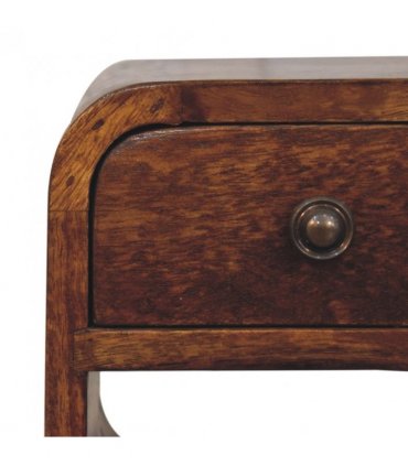 Artisan Furniture Solid Wood Extra Mini Chestnut Curve Lower Bedside, 1 Drawer, 1 Open Slot, Brown