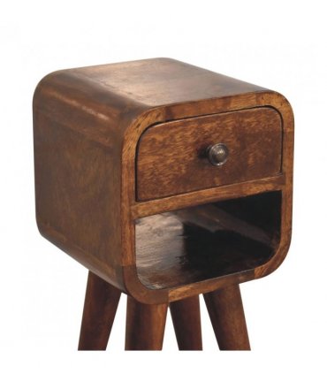 Artisan Furniture Solid Wood Extra Mini Chestnut Curve Lower Bedside, 1 Drawer, 1 Open Slot, Brown