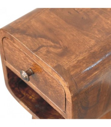 Artisan Furniture Solid Wood Extra Mini Chestnut Curve Lower Bedside, 1 Drawer, 1 Open Slot, Brown