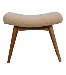 Artisan Furniture Solid Wood Boucle Cream Curved Bench, Beige