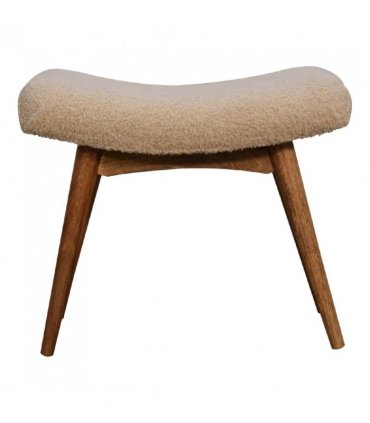 Artisan Furniture Solid Wood Boucle Cream Curved Bench, Beige