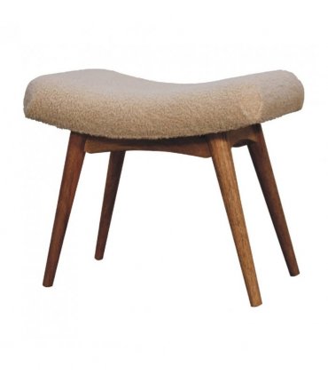 Artisan Furniture Solid Wood Boucle Cream Curved Bench, Beige