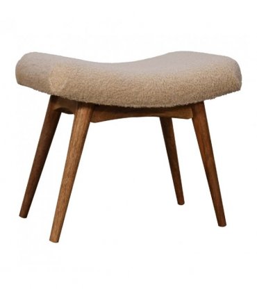 Artisan Furniture Solid Wood Boucle Cream Curved Bench, Beige