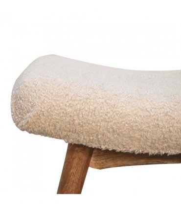 Artisan Furniture Solid Wood Boucle Cream Curved Bench, Beige